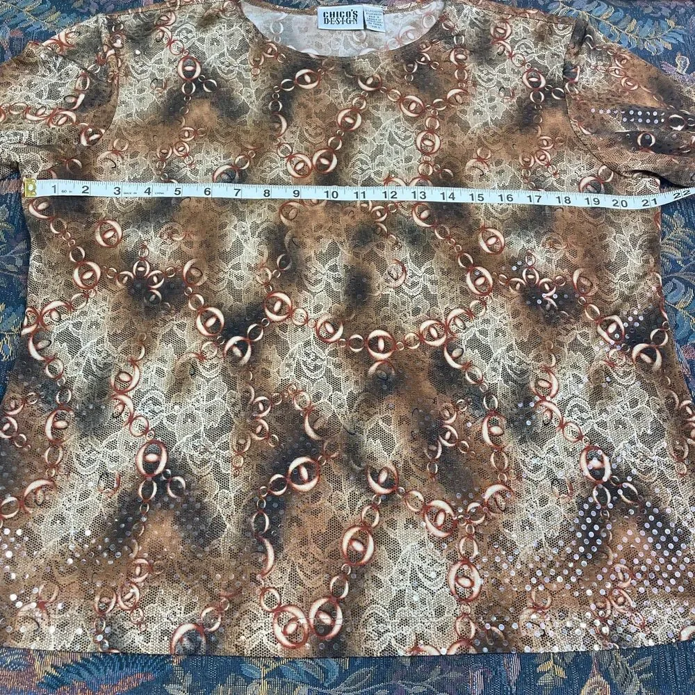 Vintage Chicos Blouse Size 3 Large Chicos BlouseShimmer Rusty Brown Red Cream - Picture 11 of 16